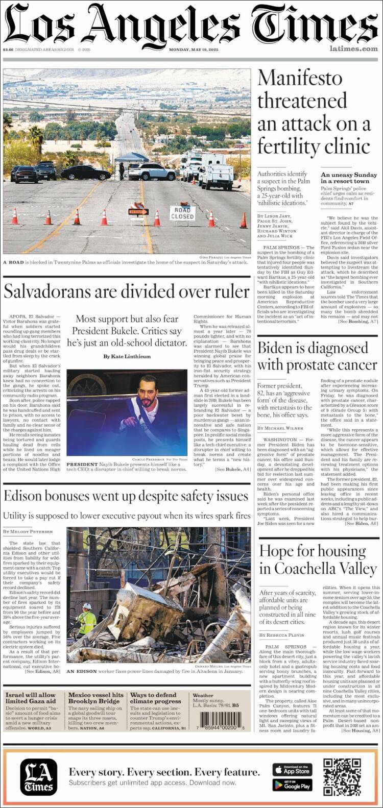 Portada de Los Angeles Times (USA)