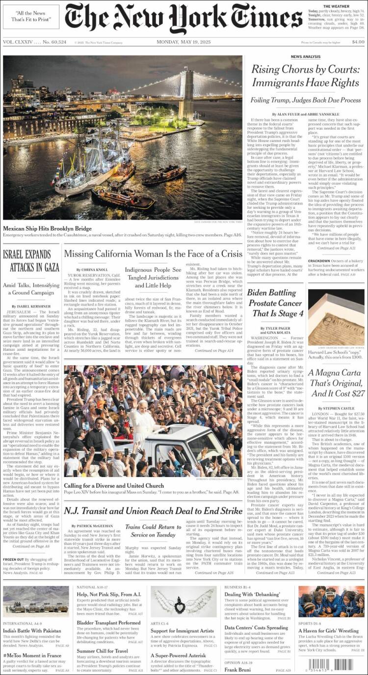 Portada de New York Times (USA)