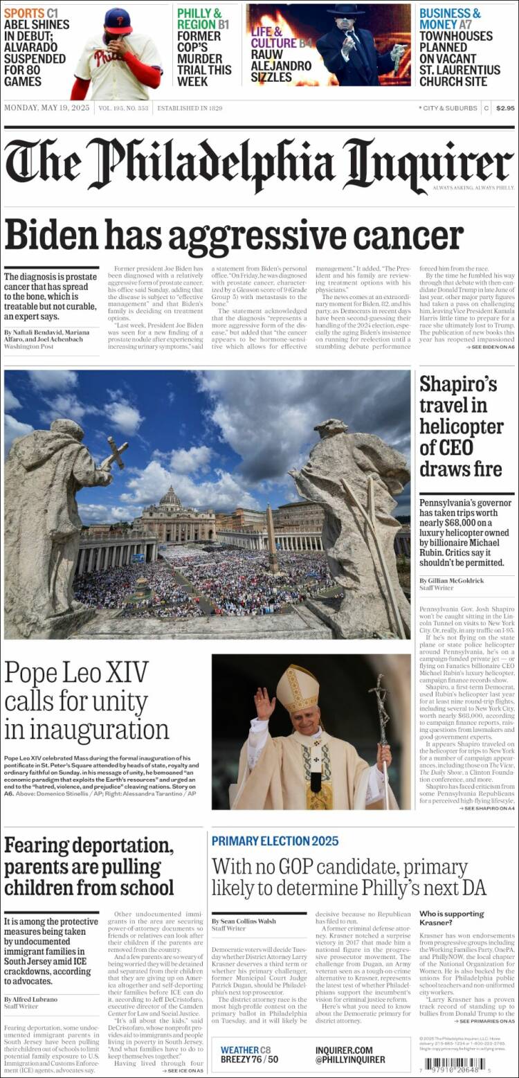Portada de Philadelphia Inquirer (USA)