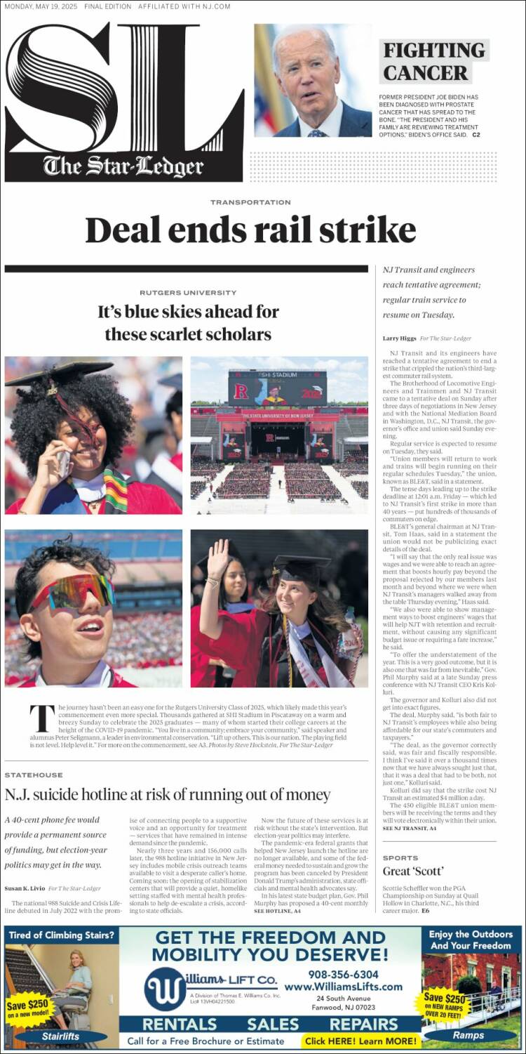 Portada de Star-Ledger (USA)