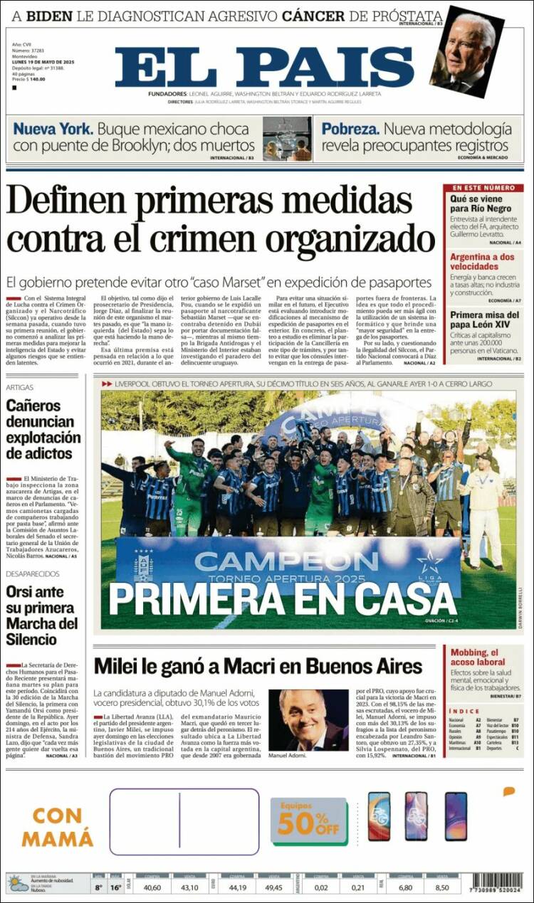 Portada de El País (Uruguay)