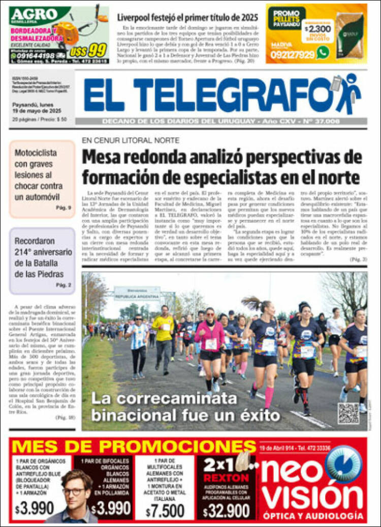 Portada de El Telégrafo (Uruguay)