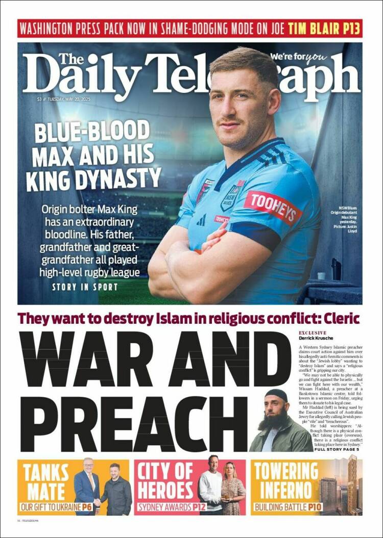 Portada de The Daily Telegraph (Australie)