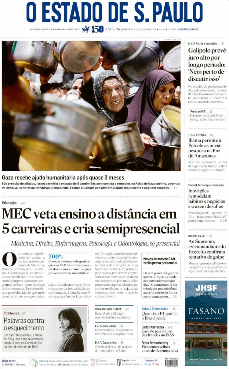 Portada de O Estado de São Paulo (Brésil)
