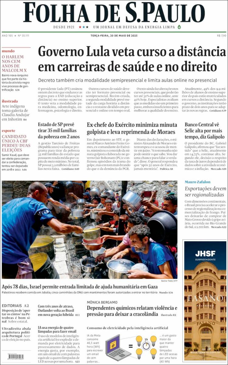 Portada de Folha de São Paulo (Brésil)