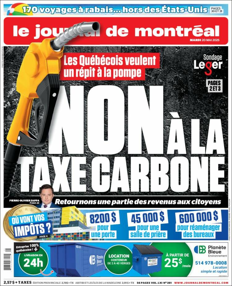 Portada de Le Journal de Montréal (Canadá)