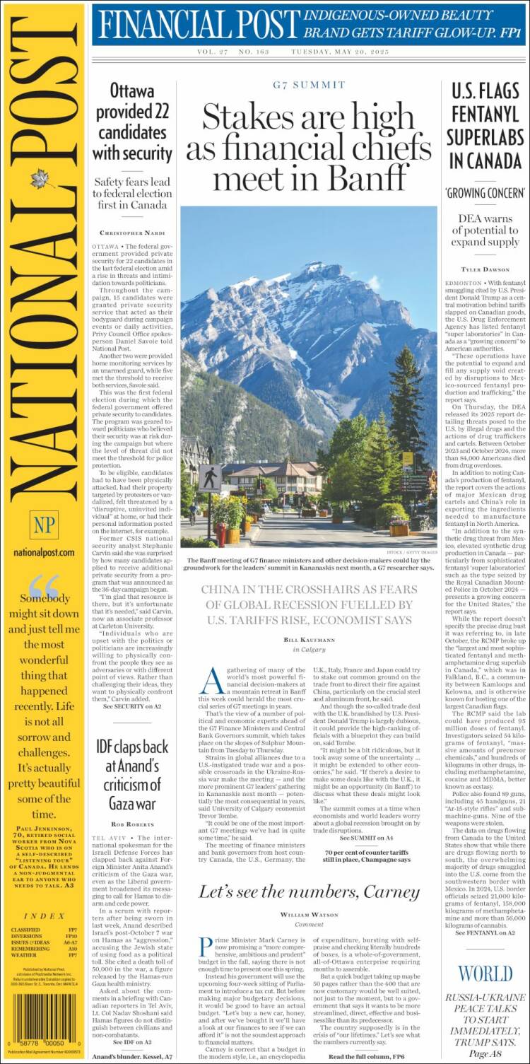Portada de The National Post (Canadá)