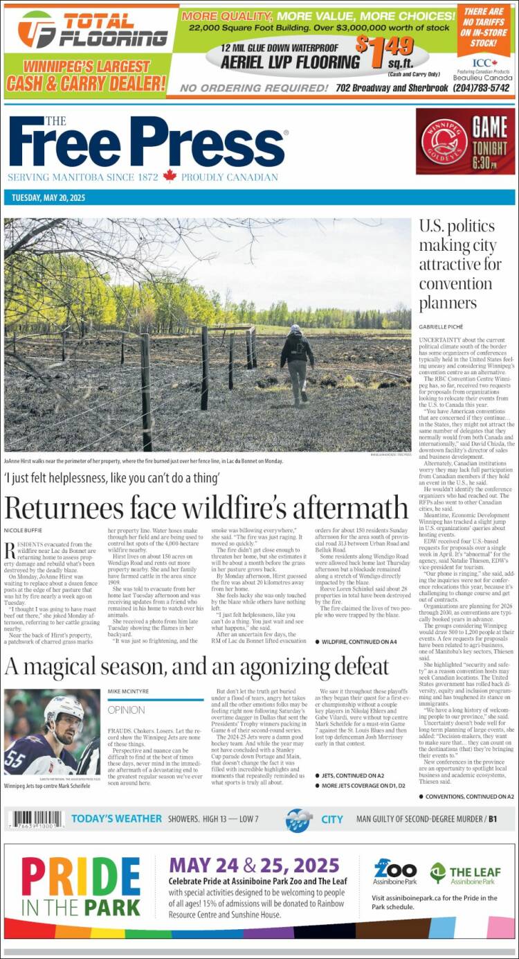 Portada de Winnipeg Free Press (Canadá)