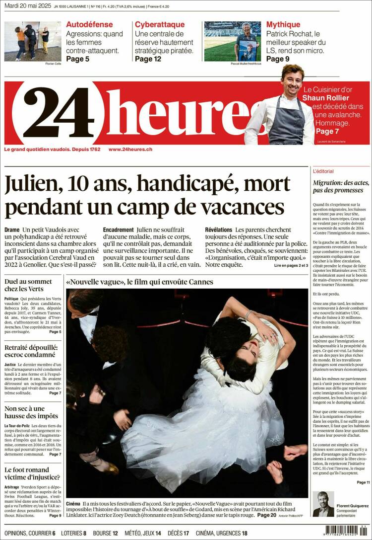 Portada de 24 Heures (Suisse)