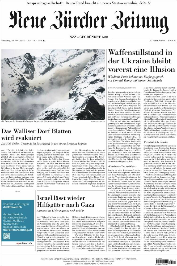 Portada de Neue Zürcher Zeitung (Suisse)