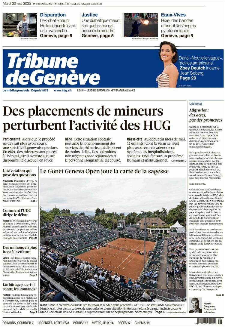 Portada de La Tribune de Genève (Suisse)
