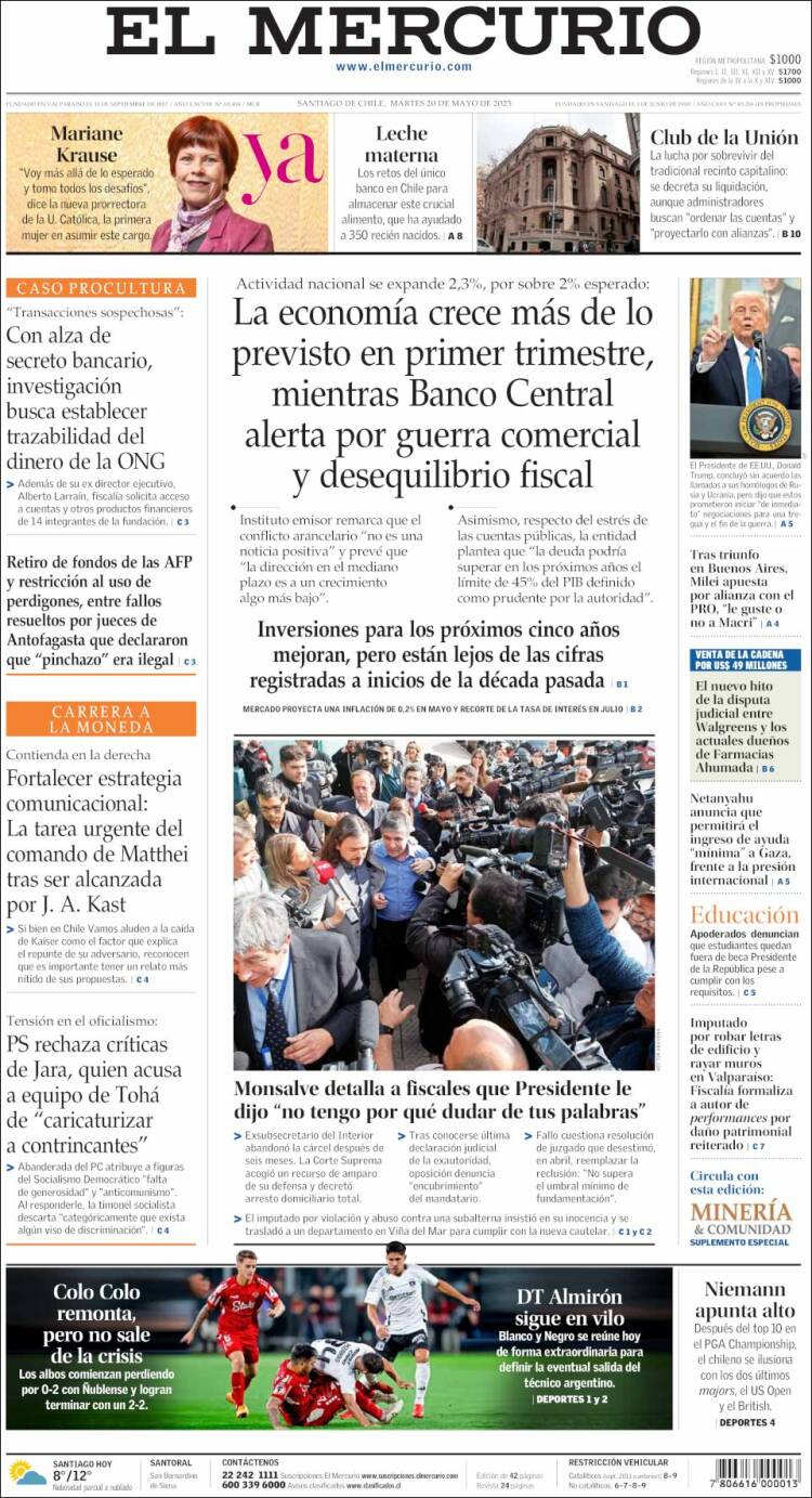 Portada de El Mercurio (Chili)