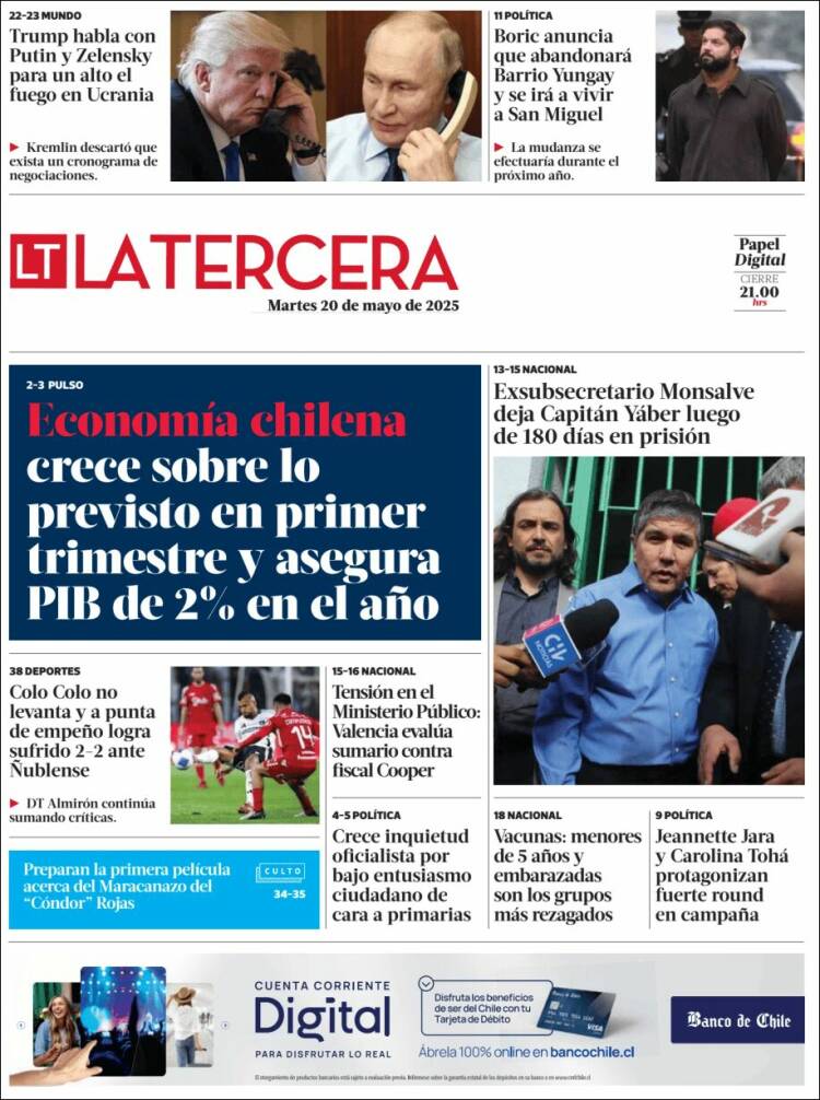 Portada de La Tercera (Chili)