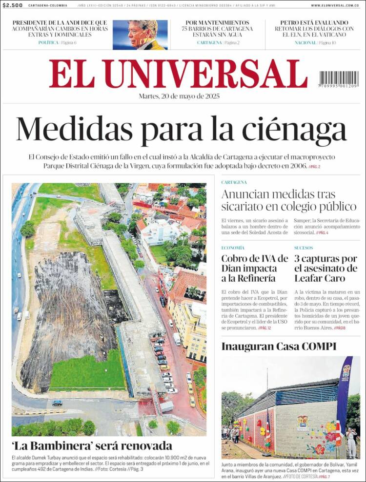 Portada de El Universal (Colombie)