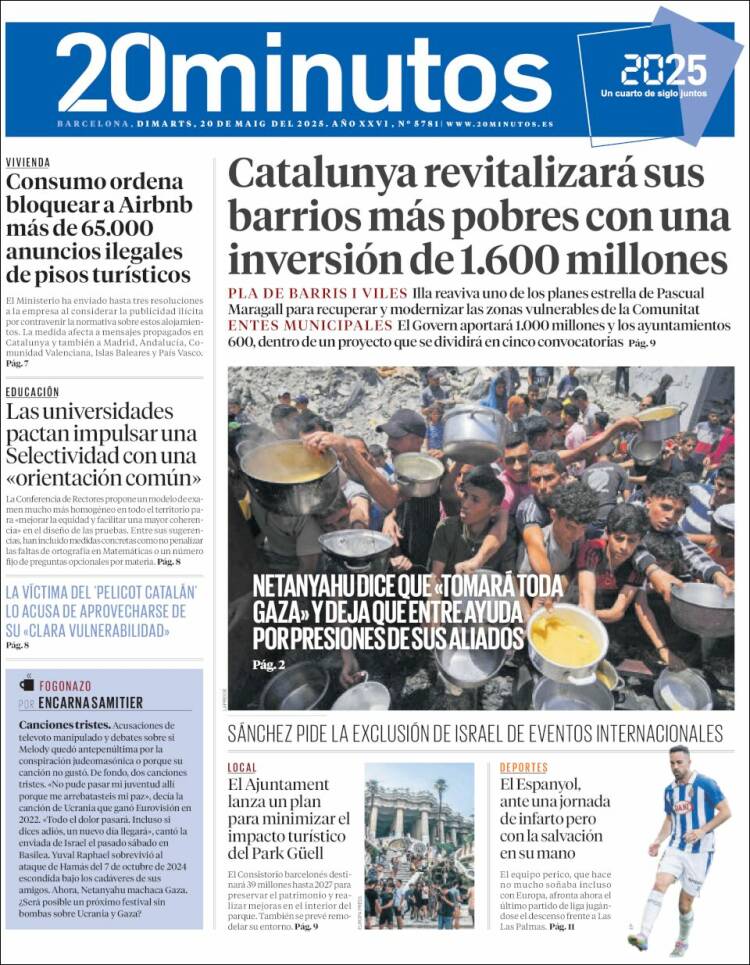 Portada de 20 Minutos - Barcelona (España)