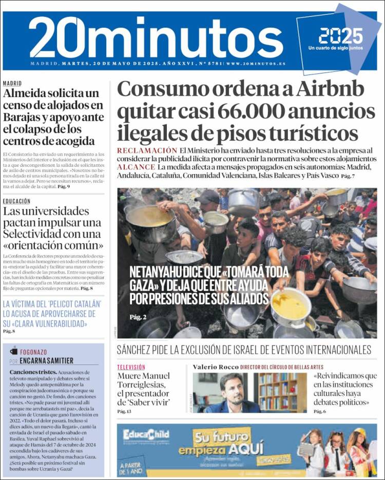 Portada de 20 Minutos - Madrid (España)