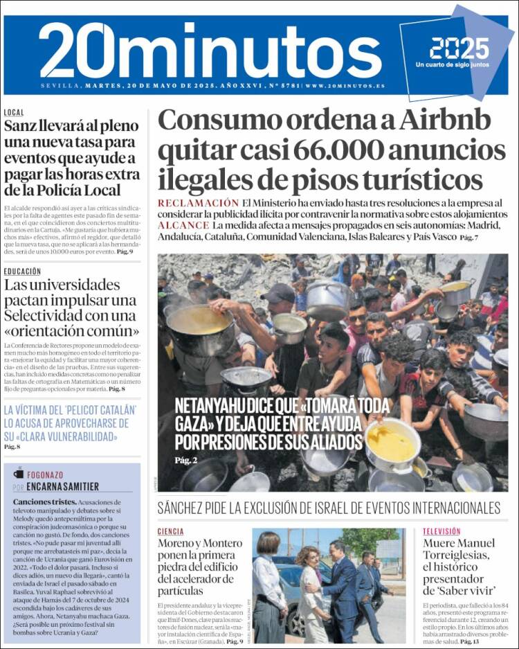 Portada de 20 Minutos - Sevilla (España)