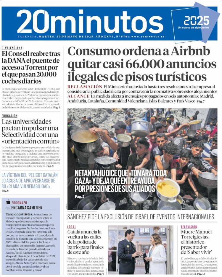 Portada de 20 Minutos - Valencia (España)