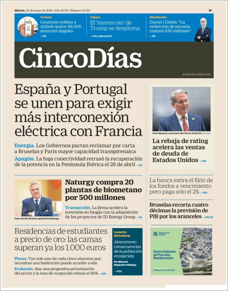 Portada de Cinco Días (Espagne)
