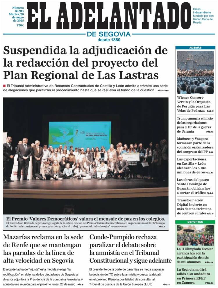 Portada de El Adelantado de Segovia (España)