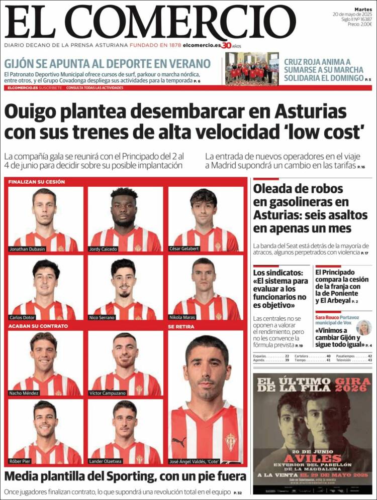 Portada de El Comercio - Gijón (España)