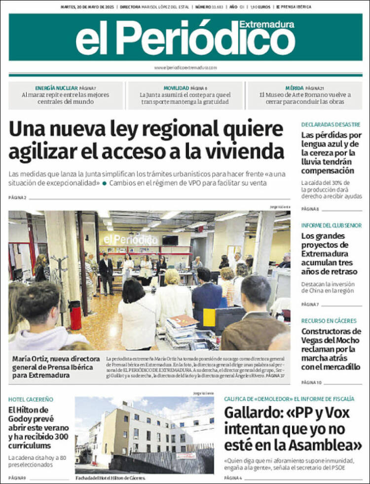 Portada de El Periódico de Extremadura (España)