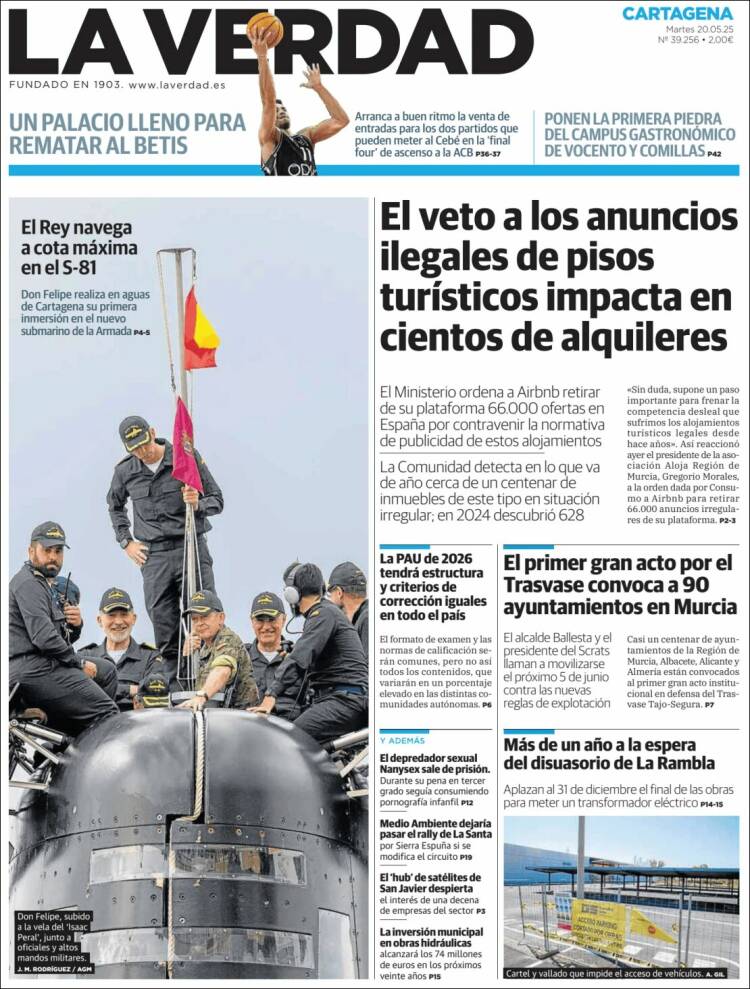 Portada de La Verdad de Cartagena (España)