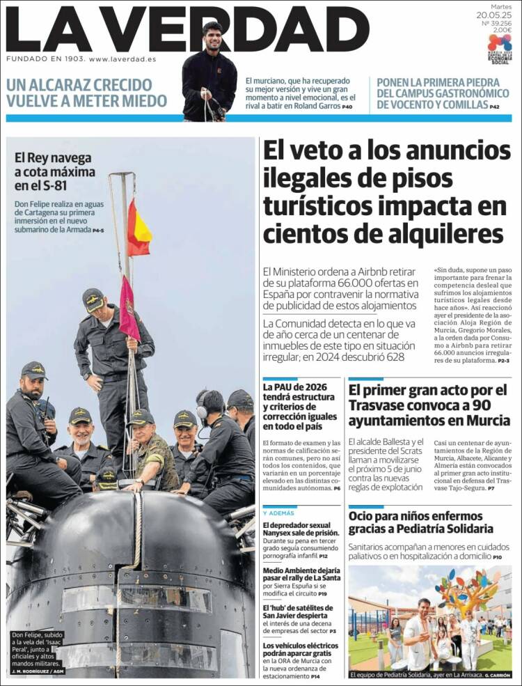 Portada de La Verdad de Murcia (España)
