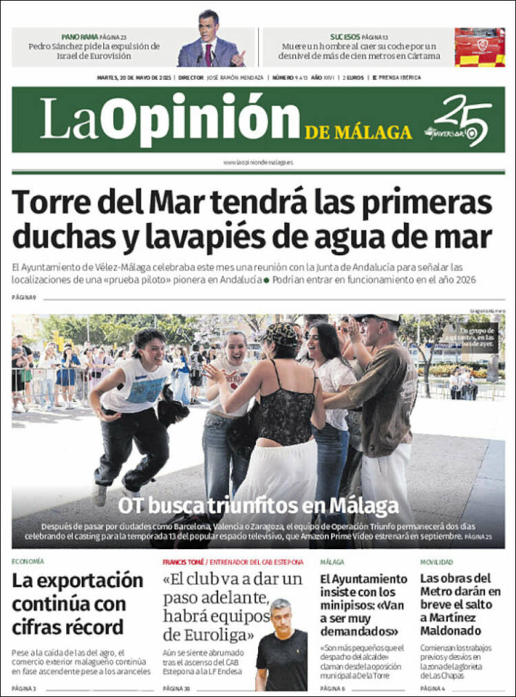 Portada de La Opinión de Málaga (España)