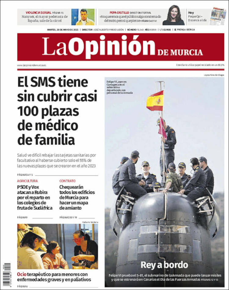 Portada de La Opinión de Murcia (Espagne)