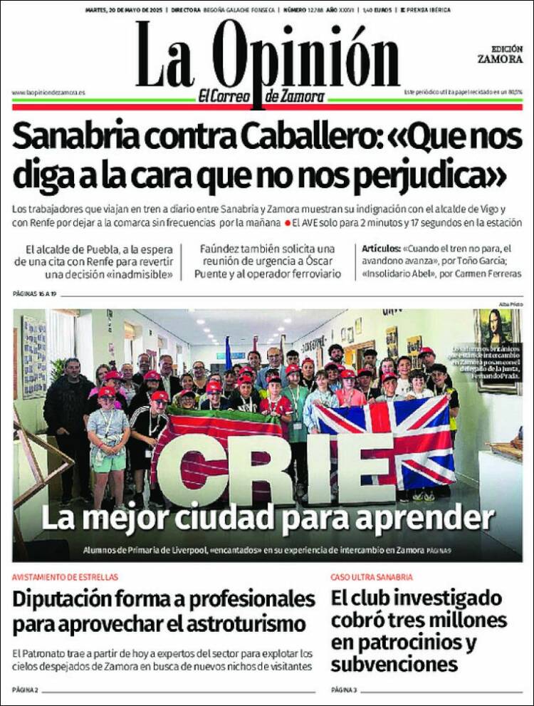 Portada de La Opinión - El Correo de Zamora (Espagne)