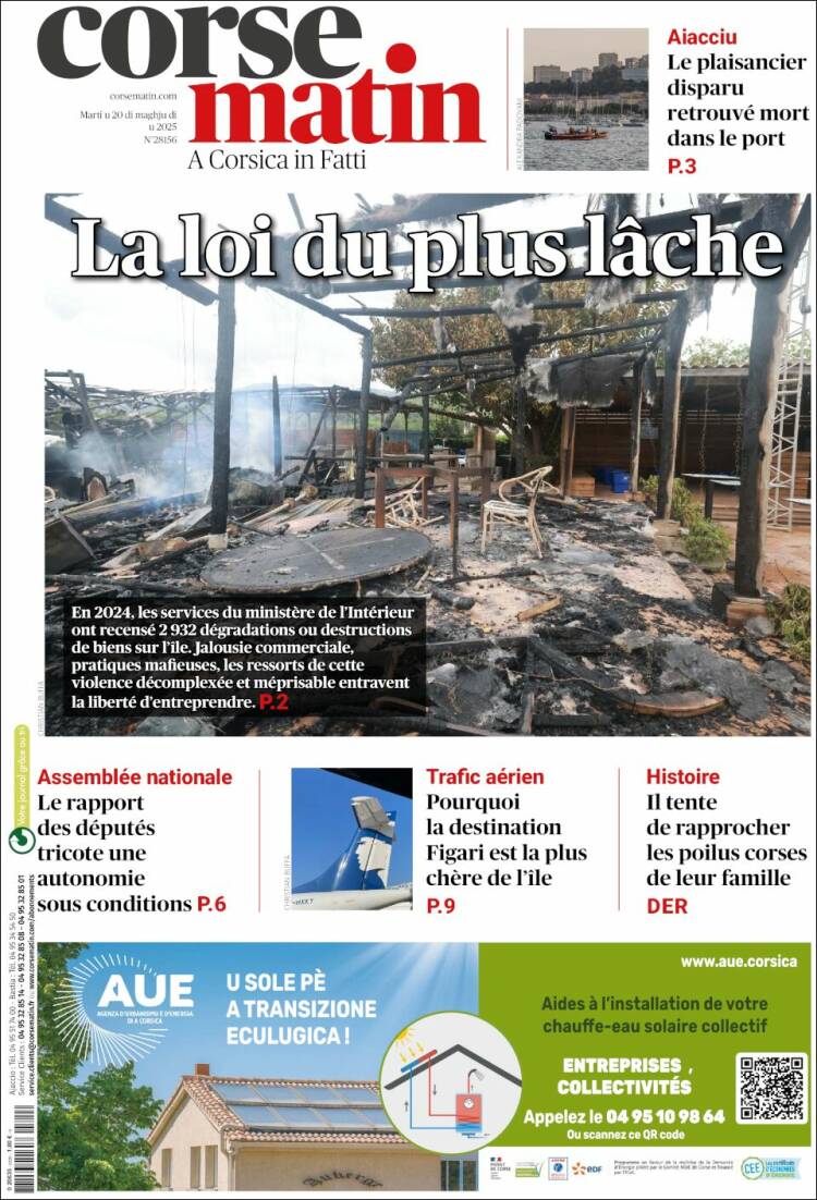 Portada de Corse-Matin (Francia)