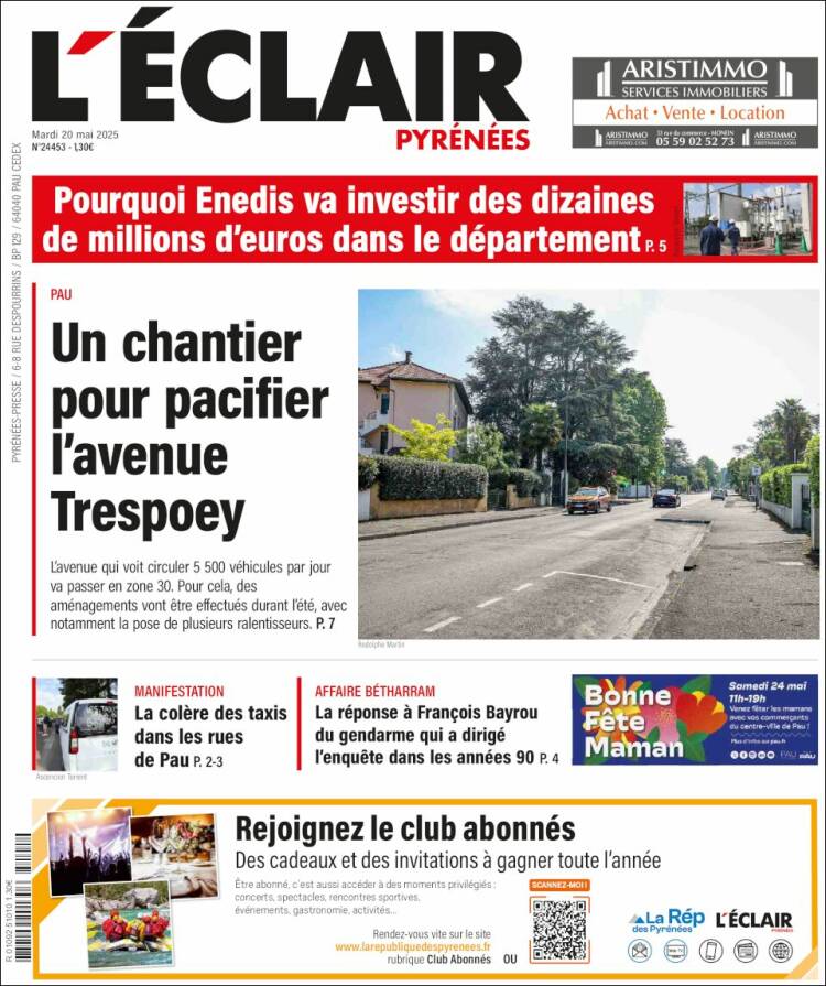 Portada de L'Eclair des Pyrénées (Francia)