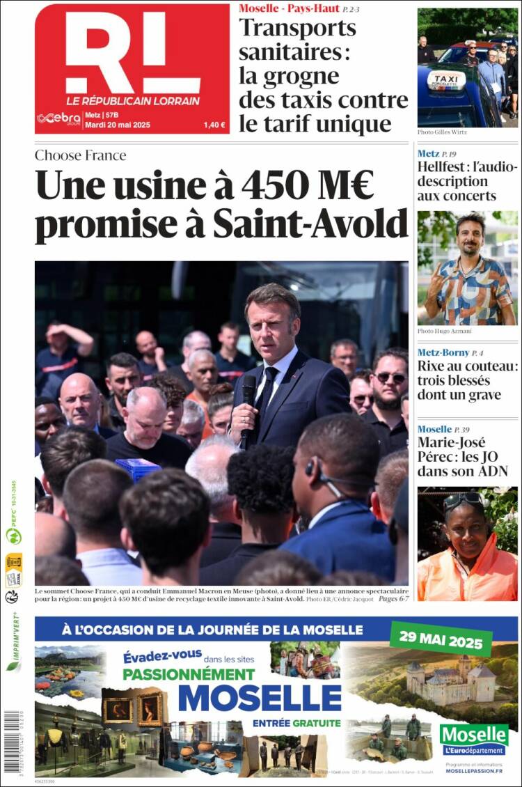 Portada de Le Republicain Lorrain (Francia)