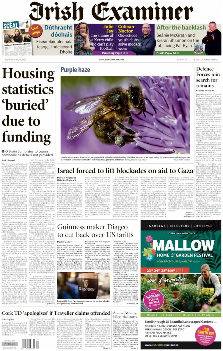 Portada de Irish Examiner (Irlande)