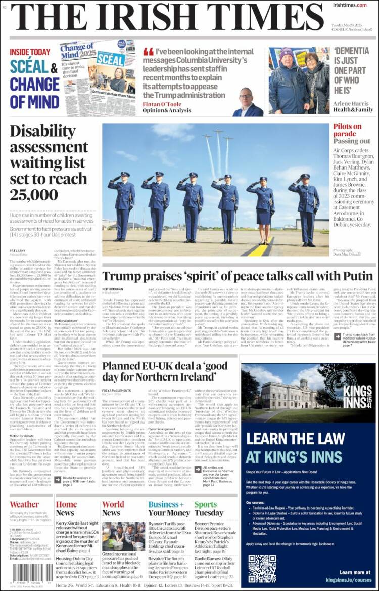 Portada de Irish Times (Irlande)