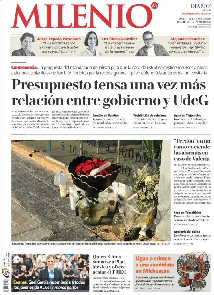 Portada de Milenio - Jalisco (México)