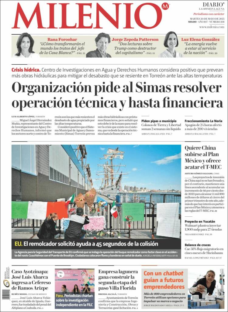 Portada de Milenio - Laguna (México)