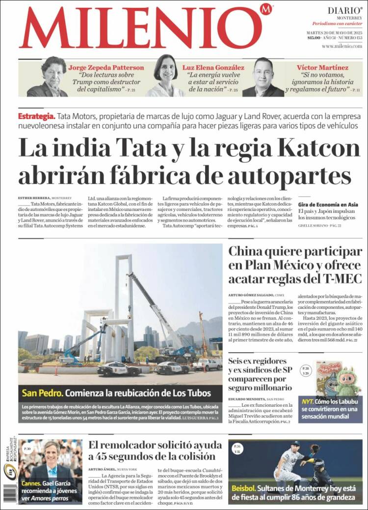 Portada de Milenio de Monterrey (México)