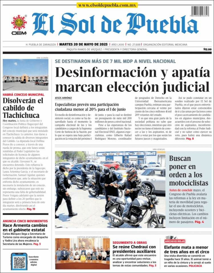 Portada de El Sol de Puebla (México)