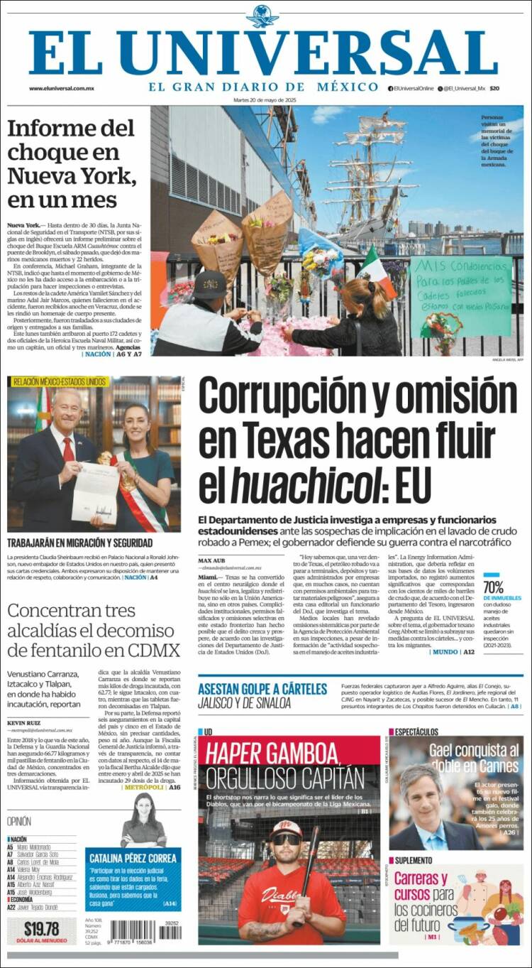 Portada de El Universal (Mexique)