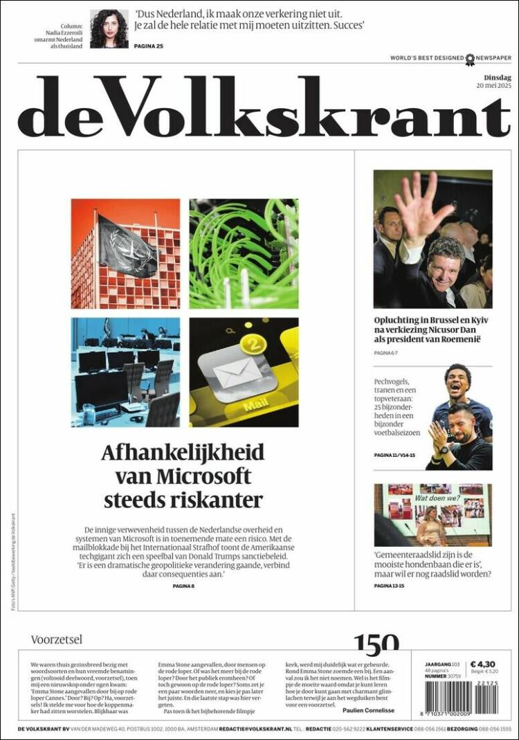 Portada de De Volkskrant (Pays-Bas)