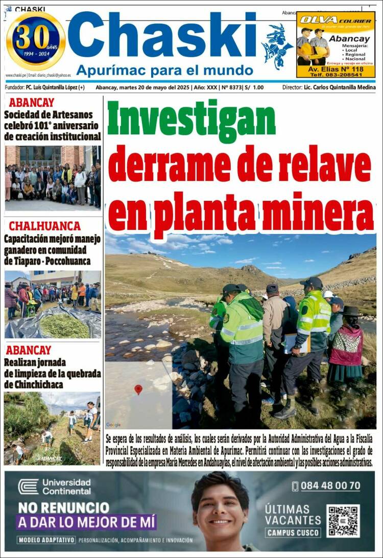 Portada de Diario Chaski (Pérou)