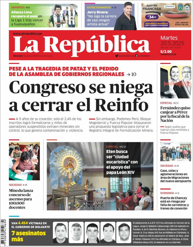 Portada de La Republica (Pérou)