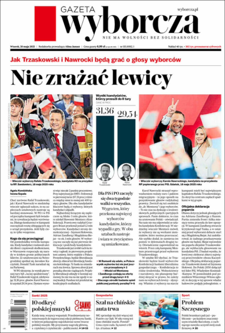 Portada de Gazeta Wyborcza (Pologne)