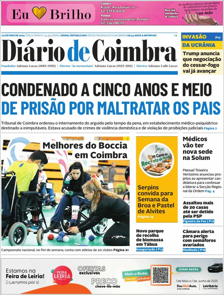 Portada de Diário de Coimbra (Portugal)