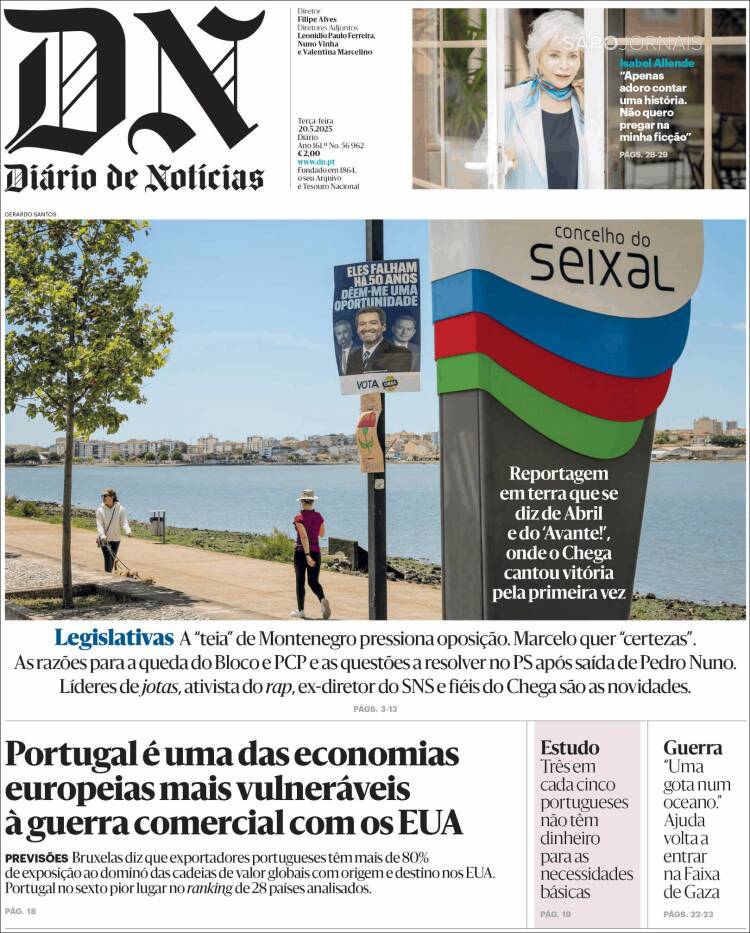 Portada de Diário de Noticias (Portugal)