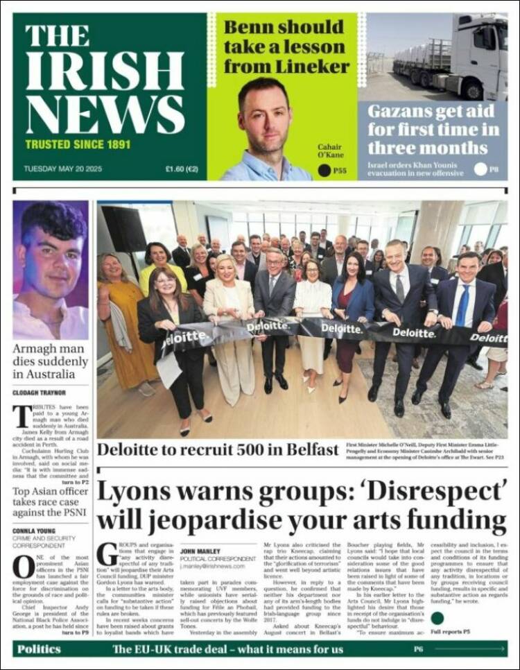 Portada de Irish News (Reino Unido)