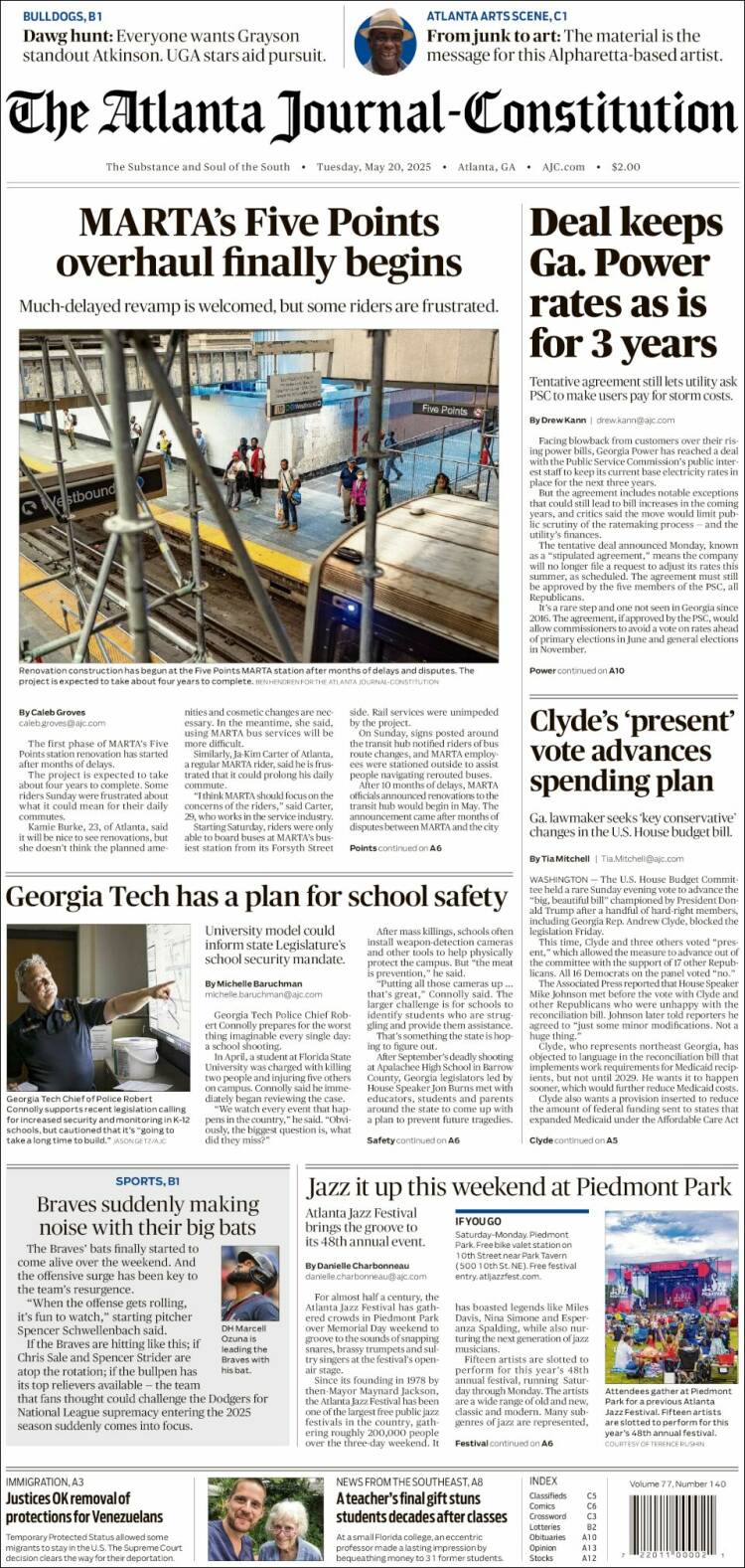 Portada de The Atlanta Journal-Constitution (USA)