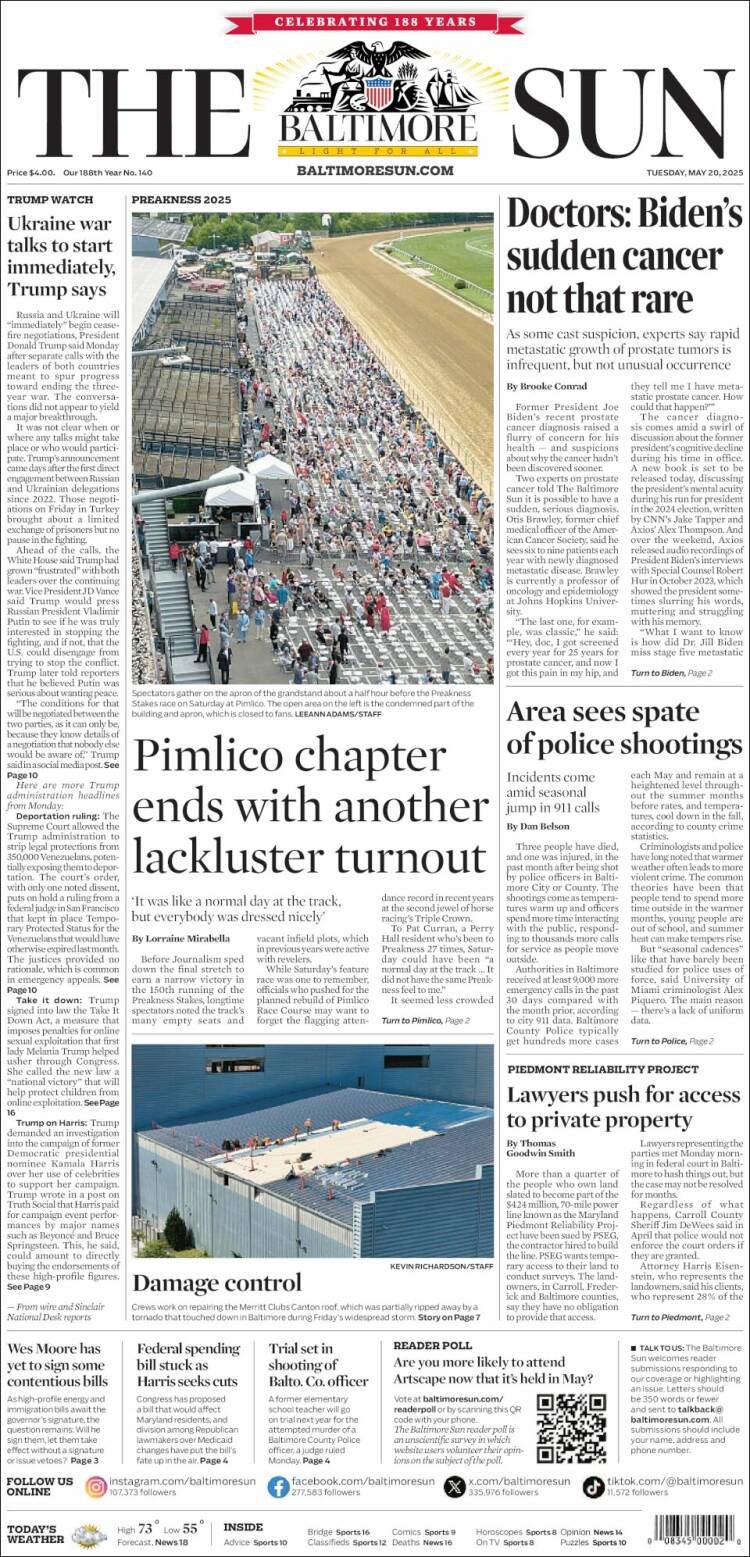 Portada de The Baltimore Sun (USA)